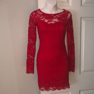 Red Lace Long Sleeve Dress